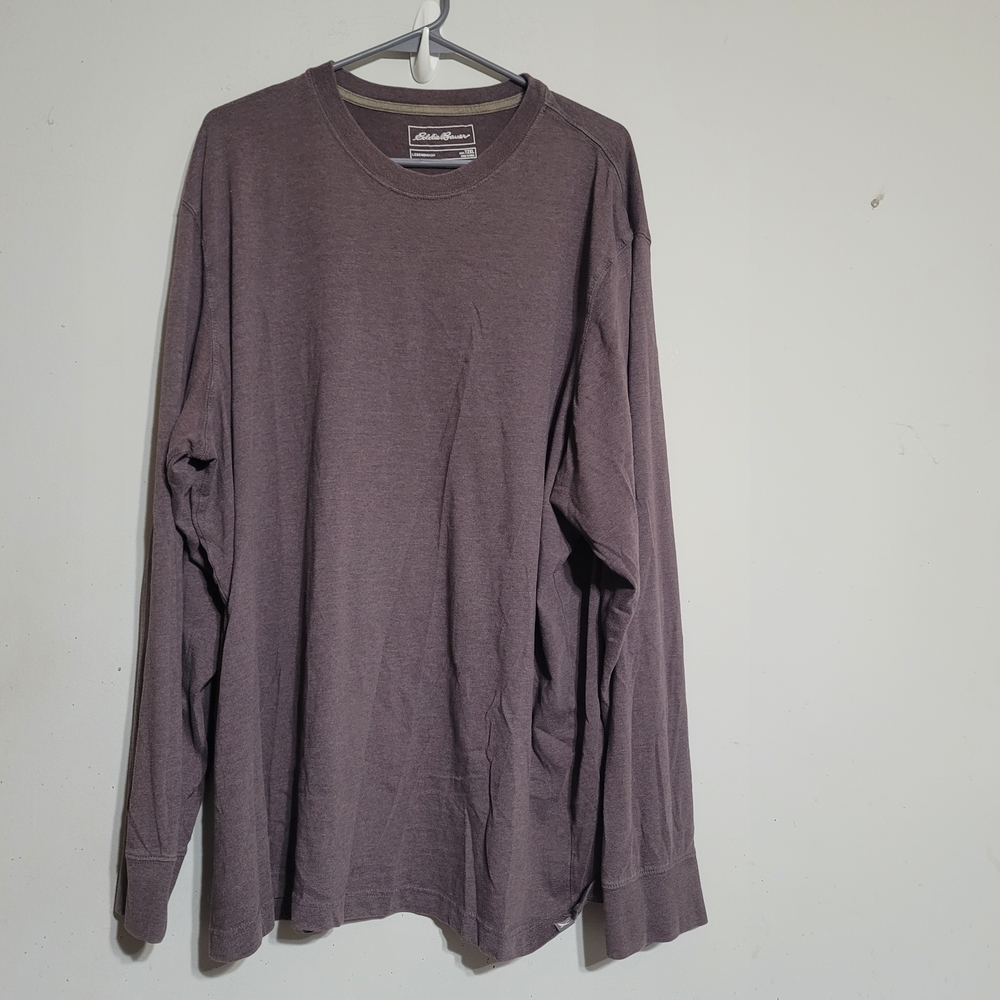 Eddie Bauer Mens Shirt Sz 2XL Tall T2XL 2XLT Gray Long Sleeves Knit Big And Tall